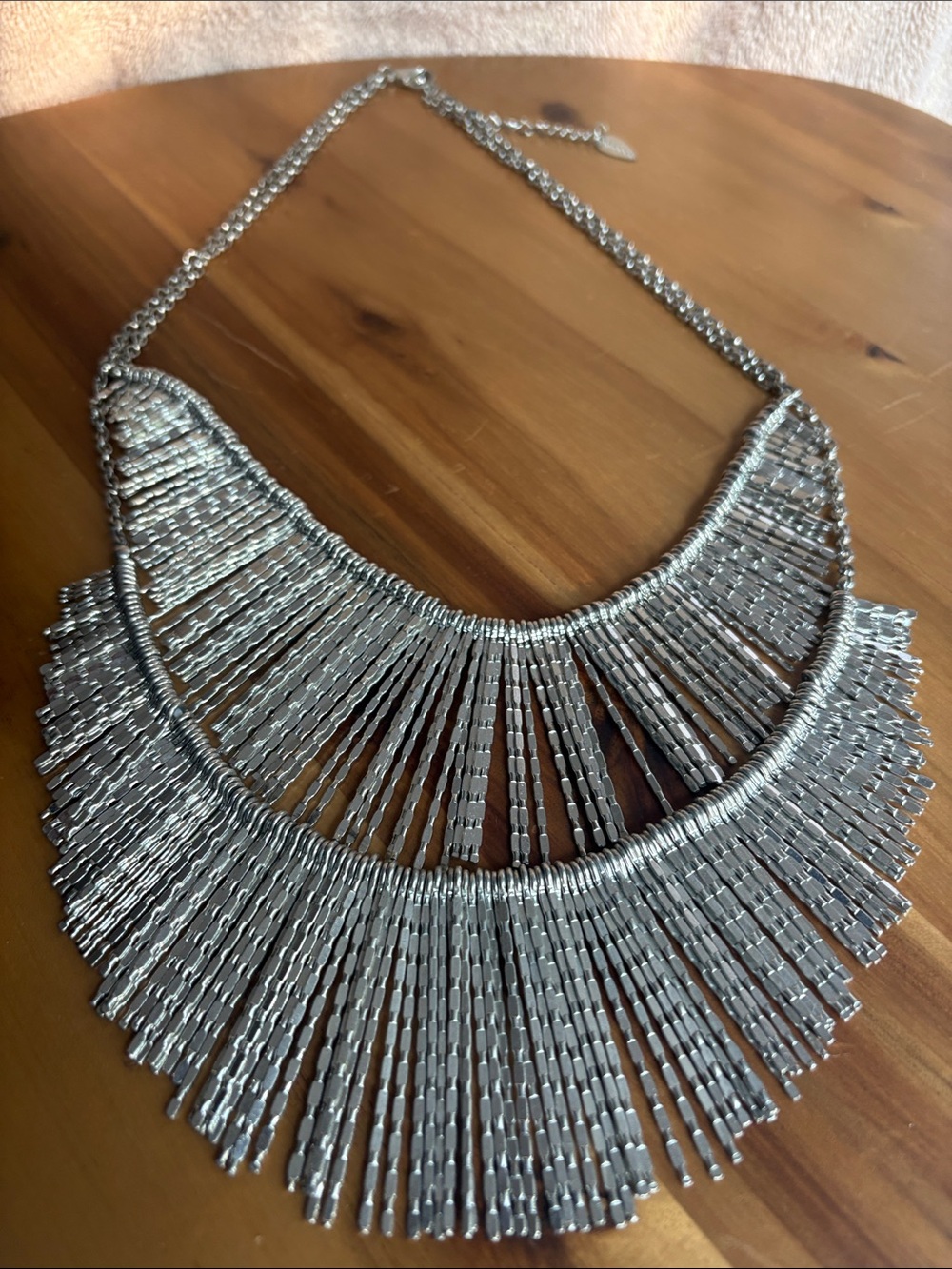 Coldwater Creek Silver Fringe Bib Necklace